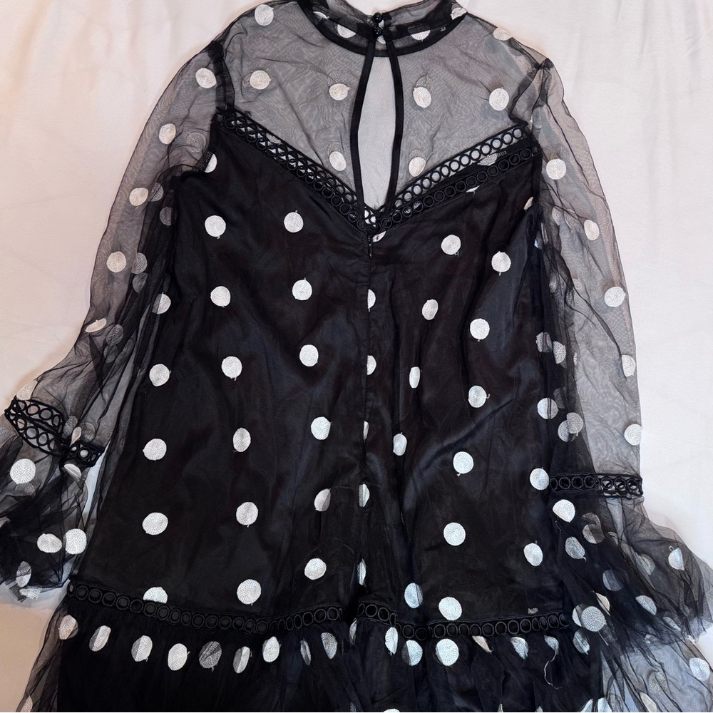 Selfie Leslie- Black Sheer Polka Dot Blouse